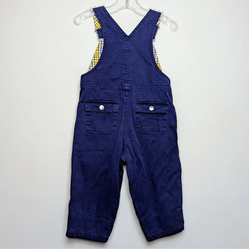 Vintage Gymboree Sailboat 2002 Boat‎ Navy Plaid Lined Overalls Y2K 12-18 Months